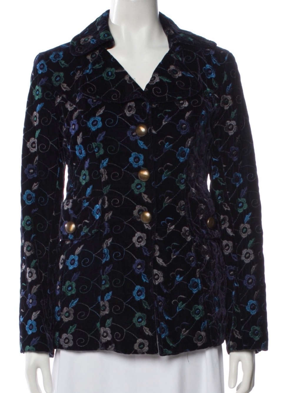 Black Floral Embroidered Blazer